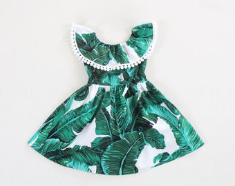 St Patrick's baby girl dresses girls dresses banana/palm leaves dress cake smash dress baby clothes outfits green dress Hawaiian boho dress