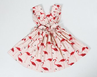 flamingo red dress little girls dresses baby girl dresses pinafore dress baby dress apron dress flamingo birthday dress sundress for girls