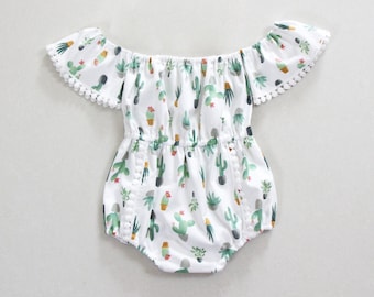 cactus baby girl clothes baby girl outfit baby romper baby girl romper off shoulder romper green matching brother and sister outfits