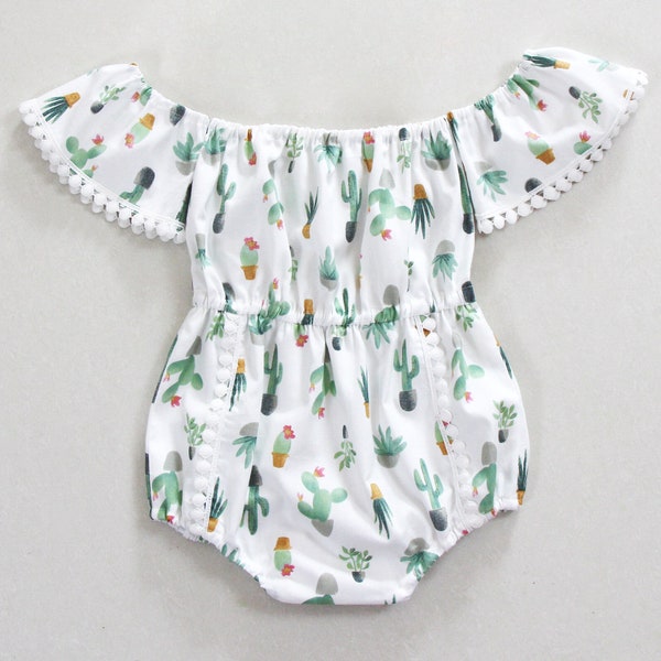 cactus baby girl clothes baby girl outfit baby romper baby girl romper off shoulder romper green matching brother and sister outfits
