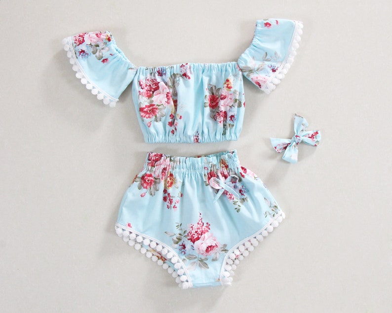 Light Blue Floral Baby Girl Summer Set Baby Girl Bloomers Etsy