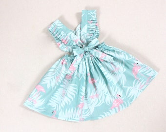 Vestido de flamenco menta, vestidos para niñas pequeñas, vestidos para bebé niña, vestido de delantal, vestido de bebé, vestido de cumpleaños de flamenco, vestido de verano para niñas.