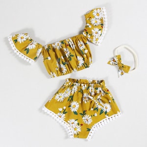 Gänseblümchen Baby-Outfits, Baby-Mädchen-Bikini-Strandkleidung Baby-Pumphose, Baby-Mädchen-Kleidung, Urlaub Sommer-Set, Top und Bottom-Set