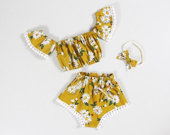 Completi da bambina con margherite, bikini da spiaggia per bambina, mutandine per bambina, vestiti per bambina, set estivo per le vacanze, set top e slip