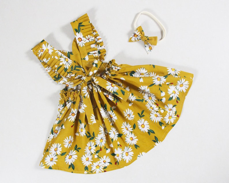 Daisy Baby Girl Dresses Mustard Little Girls Dresses First Etsy