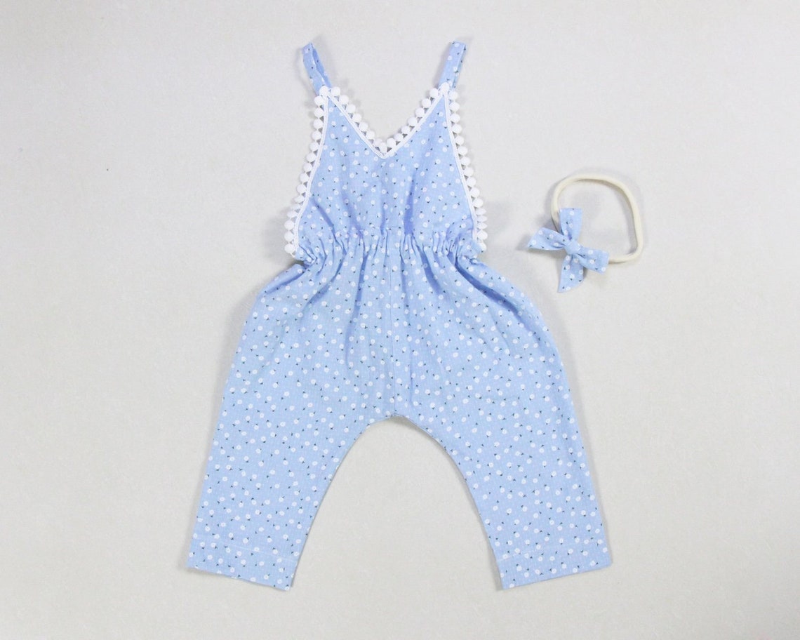 Light blue floral baby girl jumper harem pants jumpsuit long Etsy
