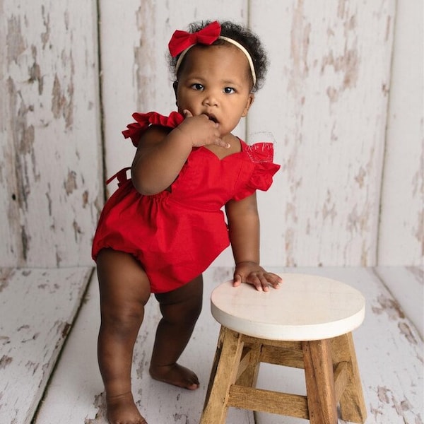 Cake smash outfit Valentines baby girl outfit solid red baby girl clothes baby girl romper bubble romper baby romper for girls romper