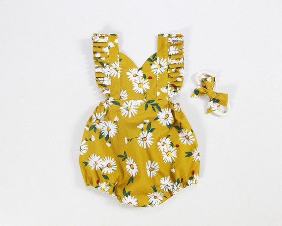 mustard romper baby girl