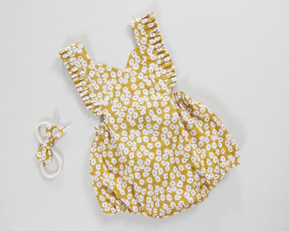 mustard romper baby girl