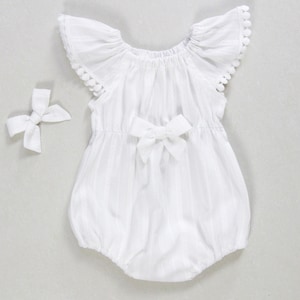 Natural/Off white baby girl clothes ivory baby romper baby girl romper Cream white baby girl clothes baby girl outfit flutter sleeve outfit