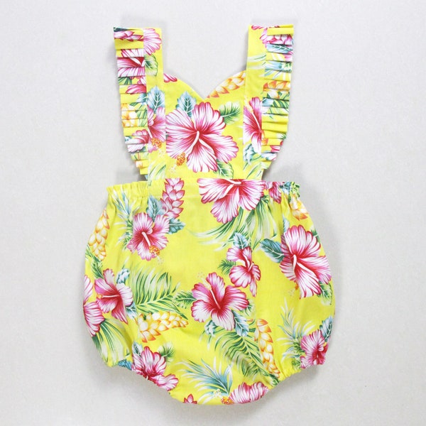 Yellow Hawaiian Floral Baby Romper - Cake Smash Outfit