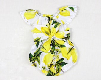 Lemon Print Baby Romper: Cotton Summer Outfit, First Birthday