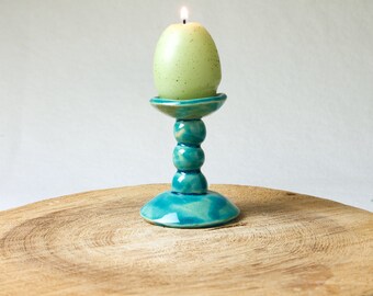 Kleiner türkiser Kerzenhalter — handgetöpferte Keramik