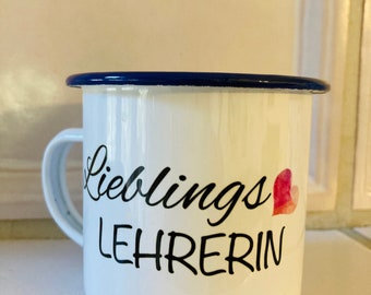 Dankeschön Emaille Geschenk Nikolaus Geburtstag Weihnachten personalisierte Tasse Lehrerin Klassenlehrerin