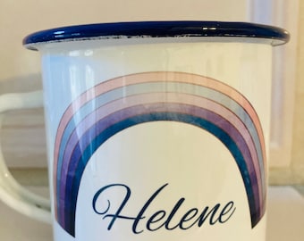 Namenstasse Dankeschön Emaille Geschenk Nikolaus Geburtstag Weihnachten personalisierte Tasse Regenbogen