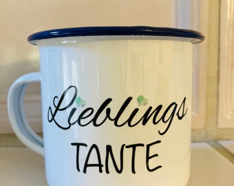 Dankeschön Emaille Geschenk Nikolaus Geburtstag Weihnachten personalisierte Tasse Beste Tante