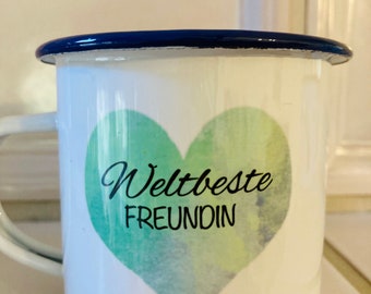 Dankeschön Emaille Geschenk Nikolaus Geburtstag Weihnachten personalisierte Tasse Freundin Beste Freundin