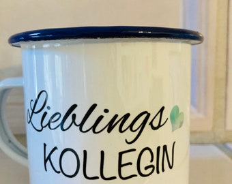 Dankeschön Emaille Geschenk Nikolaus Geburtstag Weihnachten personalisierte Tasse Kollegin Arbeit