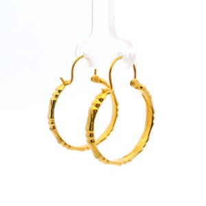 Semi-Solid 14K Bamboo Hoop Earrings (SMALL)