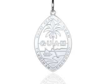 Solid 14K White Gold Modern Guam Seal Pendant