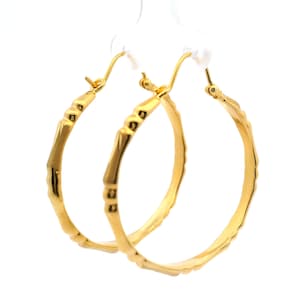 Semi-Solid 14K Bamboo Hoop Earrings (LARGE)