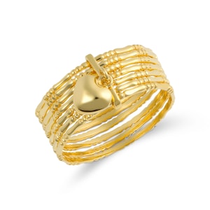 Solid 14K 7-Day Heart Bamboo Ring