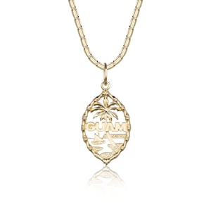Solid 14K Thick Bamboo 3D Guam Seal Necklace