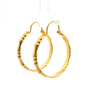 Semi-Solid 14K Bamboo Hoop Earrings (MEDIUM)