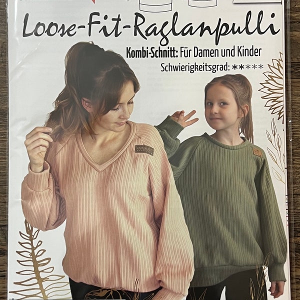 Papier-Schnittmuster Loose-Fit-Raglanpulli, AnniNanni, Gr. 32-54 und Gr. 86-164