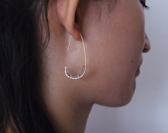 labradorite stone hoops,earring,Crescent Earring,Hoop Earrings,modern earrings,bead hoop,simple hoop,Charm Hoop,Bridesmaid,free shipping