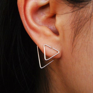 Triangle Ear Jacket,Front back,Double Sided Earring,double piercing,Triangle Earring,wire earring,simple earring,Ear Cuff, Ear Pin,ear funky