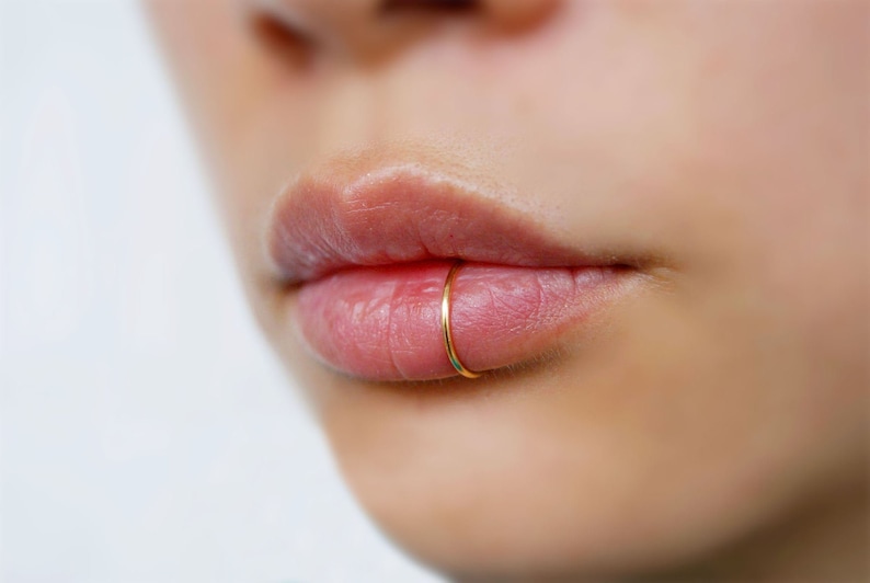 14K Gold Filled Fake lip ring 20 gauge,Oxidized 925 Silver,ring lip,double lip ring,Lip Ring Fake Piercing,Lip Cuffs,body Jewelry,lips ring image 1