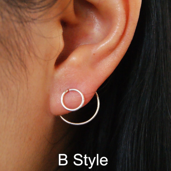 Front back,Circle Ear Jackets,Double Sided Earring,wire earring,double piercing,Circle Earring,simple earring,Ear Cuff Jacket, Ear Pins