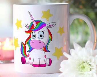 TRIOSK Cup Unicorn Coffee Mug Rainbow Lady Sit-in Mug White Gift Idea Girlfriend Sister Birthday Unicorn