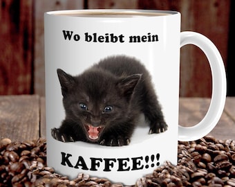 Tasse Katze lustig mit Büro Spruch Wo bleibt Mein Kaffee Katzenmotiv Geschenk für Katzenliebhaber Frauen Freundin