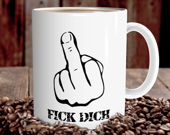 Tasse Mittelfinger Weiß mit Fick Dich Spruch als Stinkefinger Geschenk lustig für Arbeit Büro Kollegin Freundin