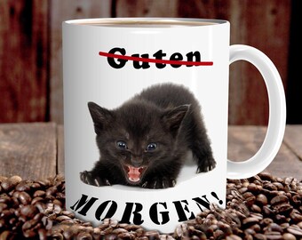 Cat mug funny with good morning saying cat motif gift for work office cat lover women girlfriend