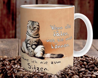 Funny cat mug with cat sitting saying cat motif gift for work office cat lover women girlfriend colleague