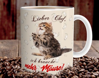 Tasse Katze lustig mit Mehr Mäuse Spruch Katzenmotiv Geschenk für Arbeit Büro Katzenliebhaber Frauen Freundin Kollegin