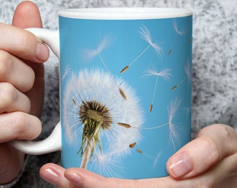 Dandelion cup with yesterday and tomorrow saying funny for gift birthday girlfriend colleague white turquoise 330 ml