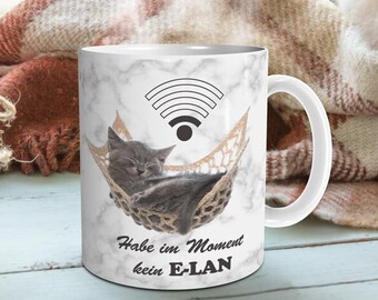Funny cat mug with saying no E-LAN cat motif gift for cat lovers women girlfriend work office colleague