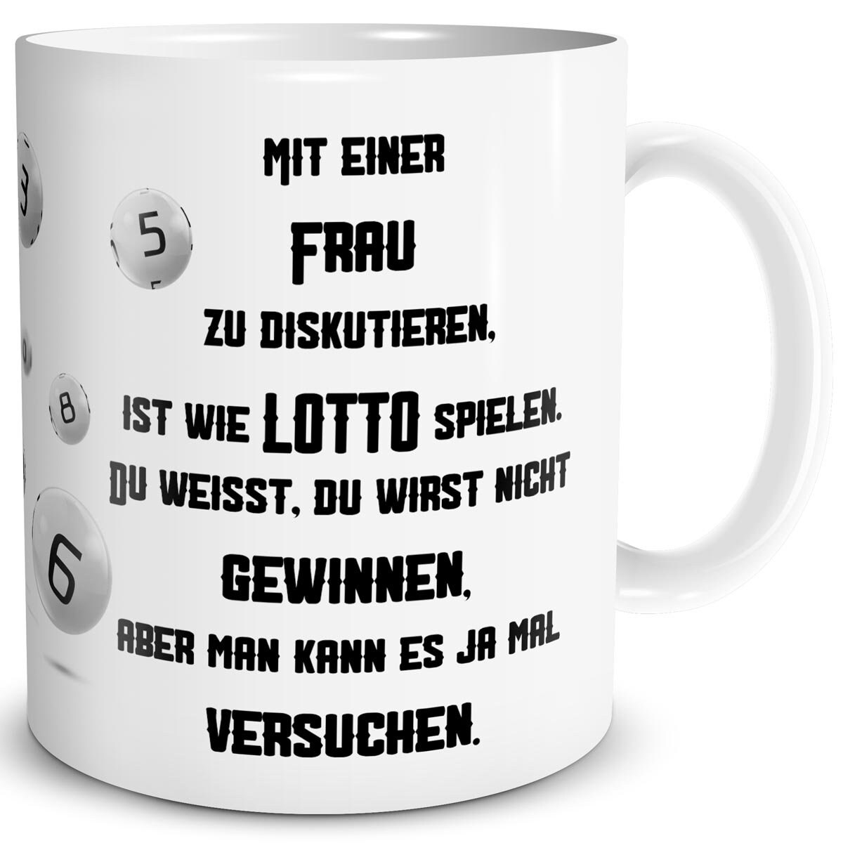 Gewinner Tasse mit Frauen Spruch lustig Lotto Diskussion Geschenk für