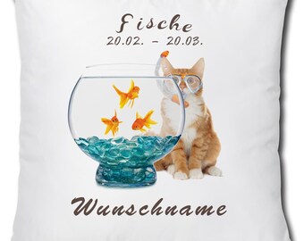 Kissen Katze Sternzeichen Fische Wunschname 40x40 cm MF