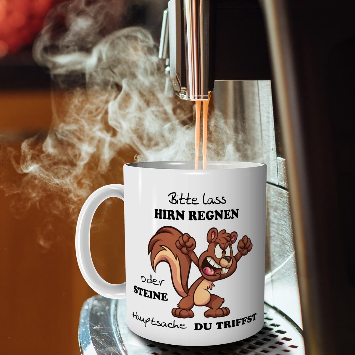 Tasse Eichhörnchen mit Spruch lustig Lass Hirn Regnen Geschenk