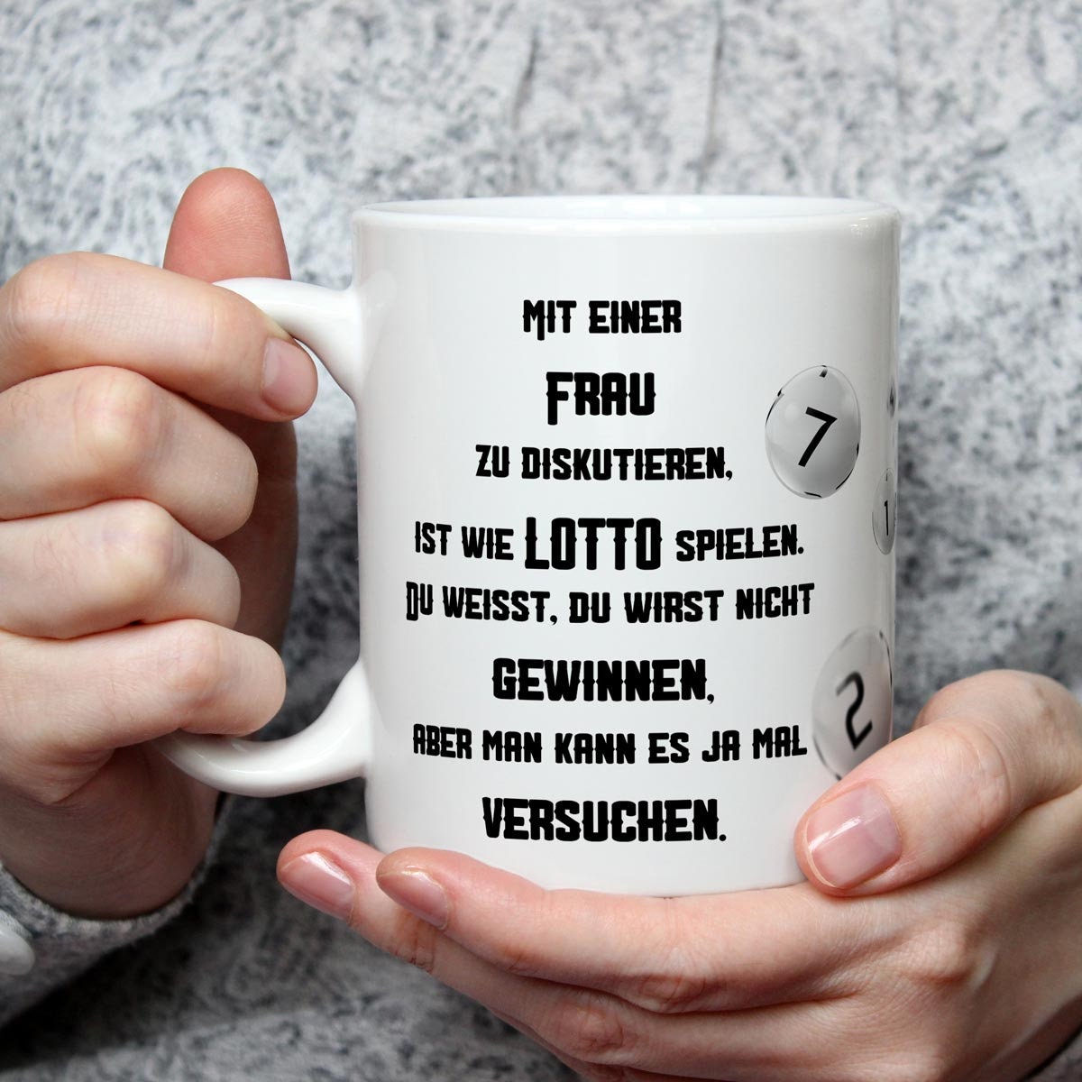 Gewinner Tasse mit Frauen Spruch lustig Lotto Diskussion Geschenk für