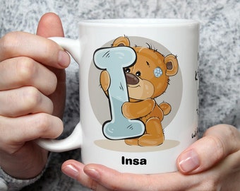 Cup bear saying funny with name personalized bear letter I teddy bear gift bear love for women office