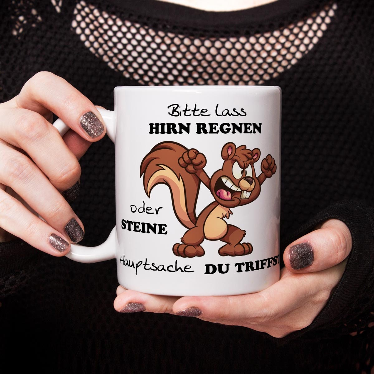 Tasse Eichhörnchen mit Spruch lustig Lass Hirn Regnen Geschenk