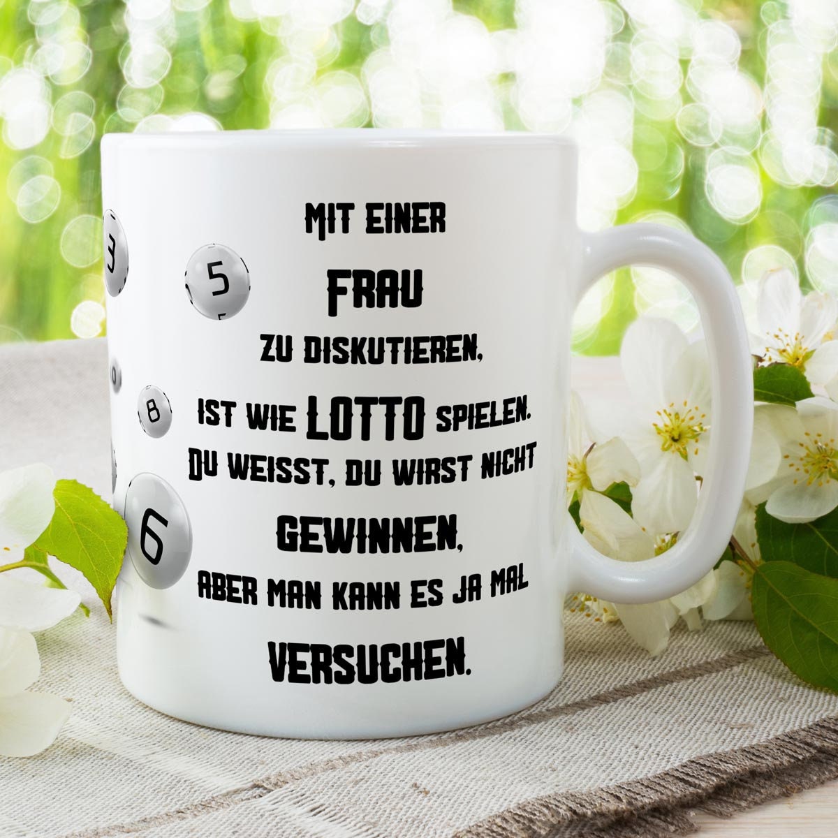 Gewinner Tasse mit Frauen Spruch lustig Lotto Diskussion Geschenk für