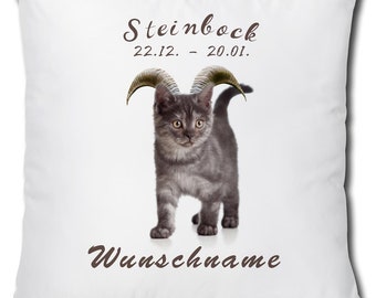 Kissen Katze Sternzeichen Steinbock Wunschname - 40x40 cm MF