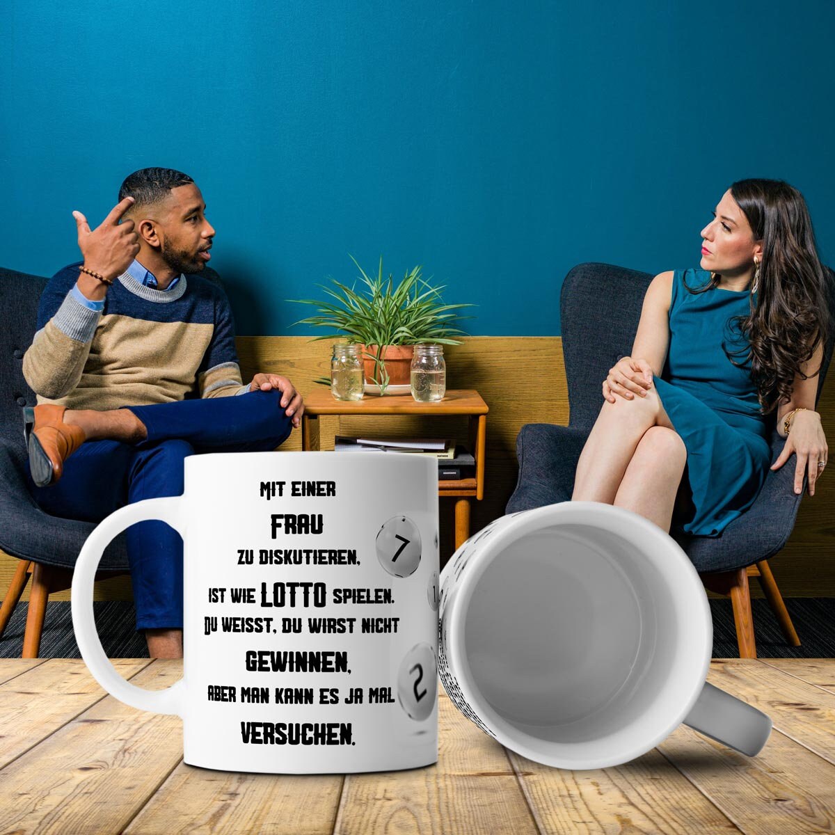 Gewinner Tasse mit Frauen Spruch lustig Lotto Diskussion Geschenk für